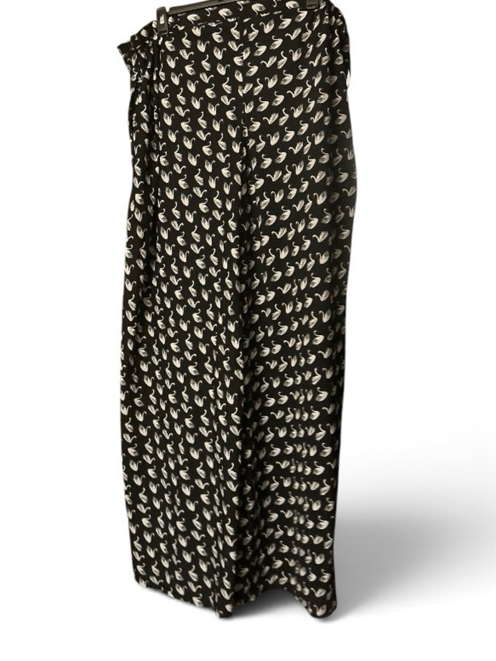 eSHAKTI Palazzo Pants - Black Polyester, White Swan Pattern, Side Zipper, 28w